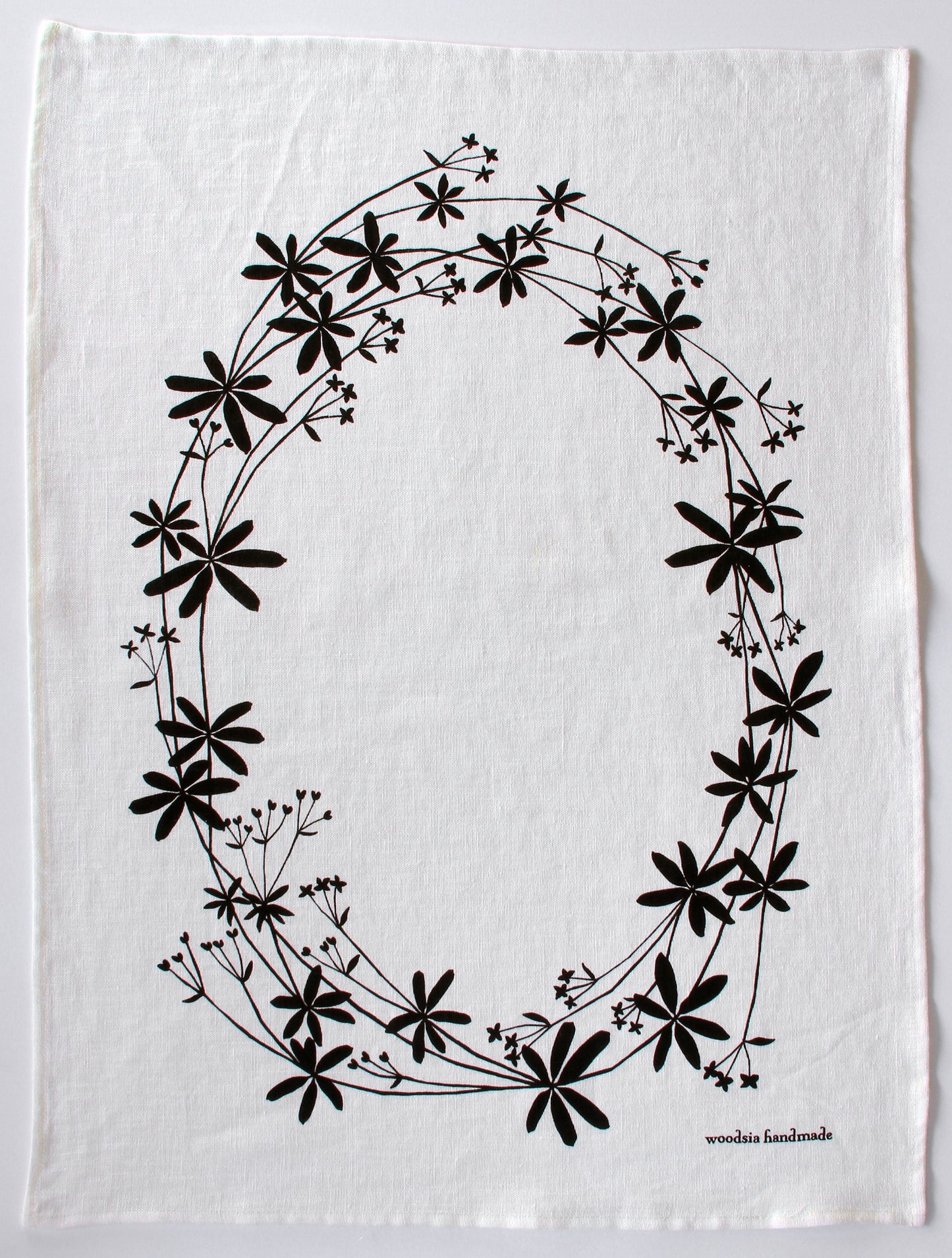 Bedstraw Kitchen Towel in Ink on White Linen