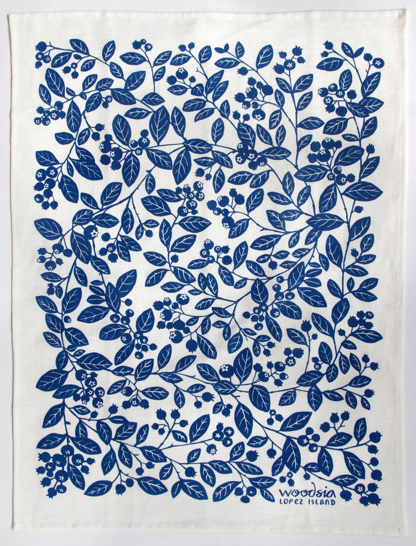 Blueberry Kitchen Towel in Blueberry on White Linen