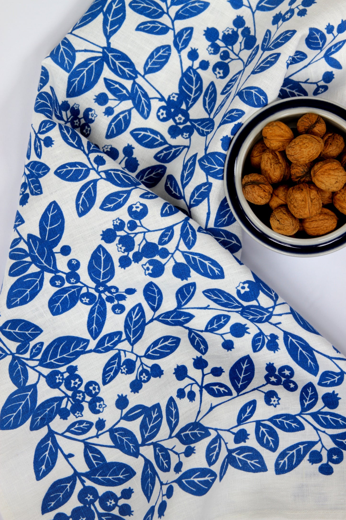 Blueberry Kitchen Towel in Blueberry on White Linen