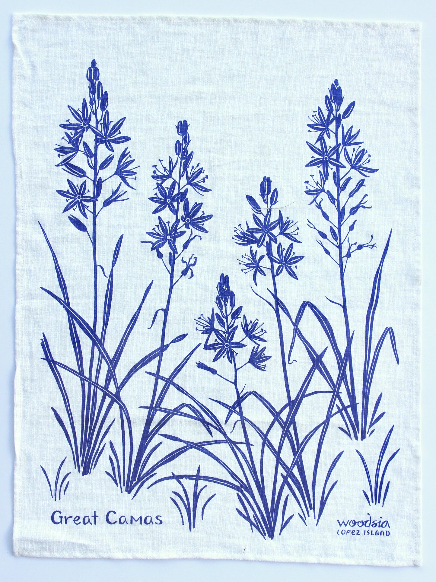 Camas Kitchen Towel in Periwinkle on White Linen