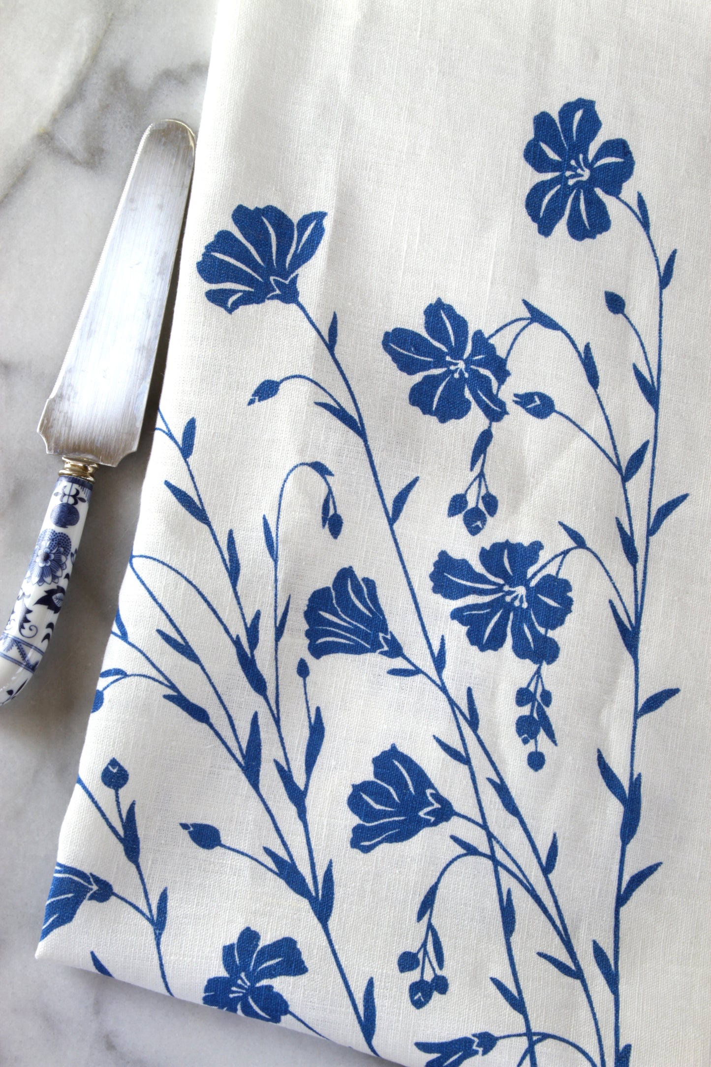 Flax Kitchen Towel in Flax Blue on White Linen
