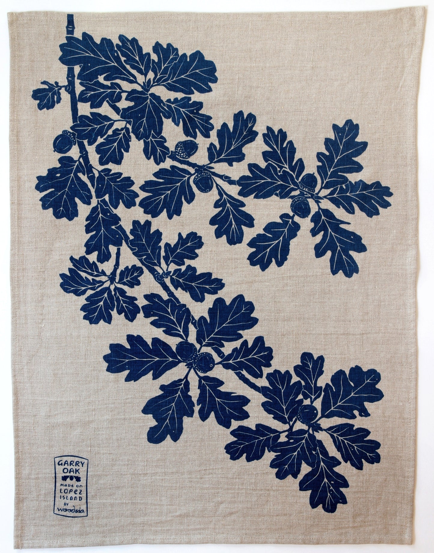 Garry Oak Kitchen Towel in Deep Blue on Natural Linen
