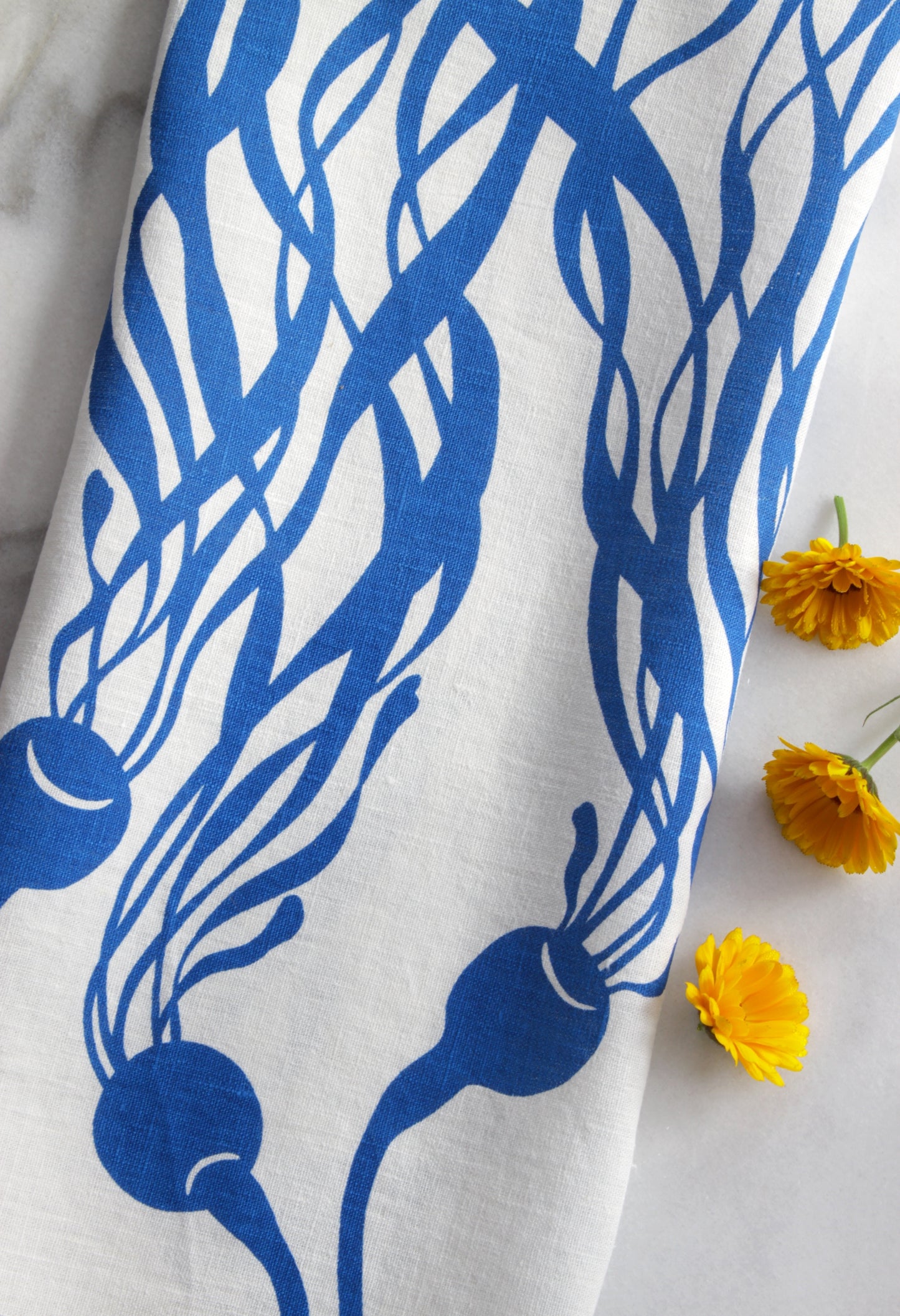 Kelp Kitchen Towel in Jaunty Blue on White Linen