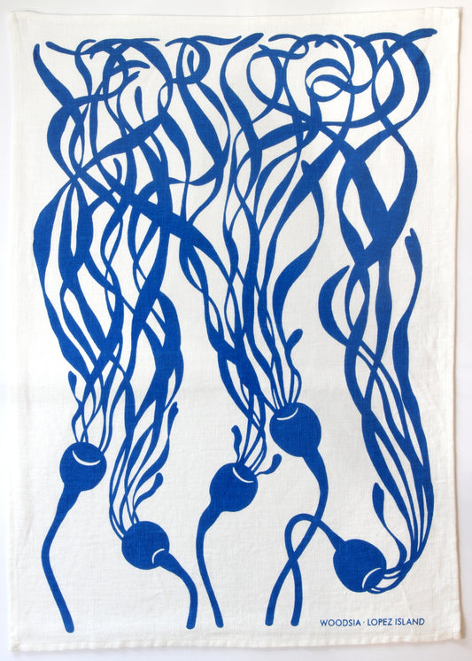 Kelp Kitchen Towel in Jaunty Blue on White Linen