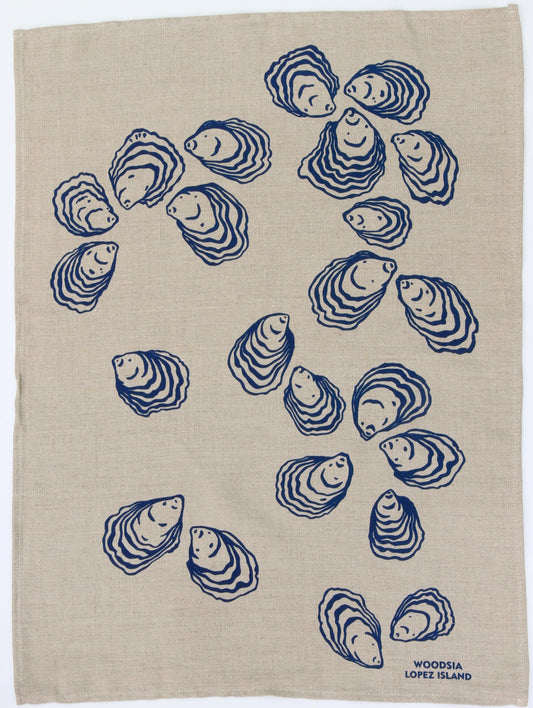 Oyster Kitchen Towel in Navy on Natural Linen