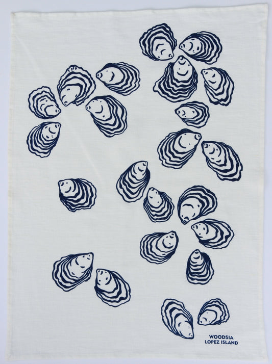 Oyster Kitchen Towel in Navy on White Linen