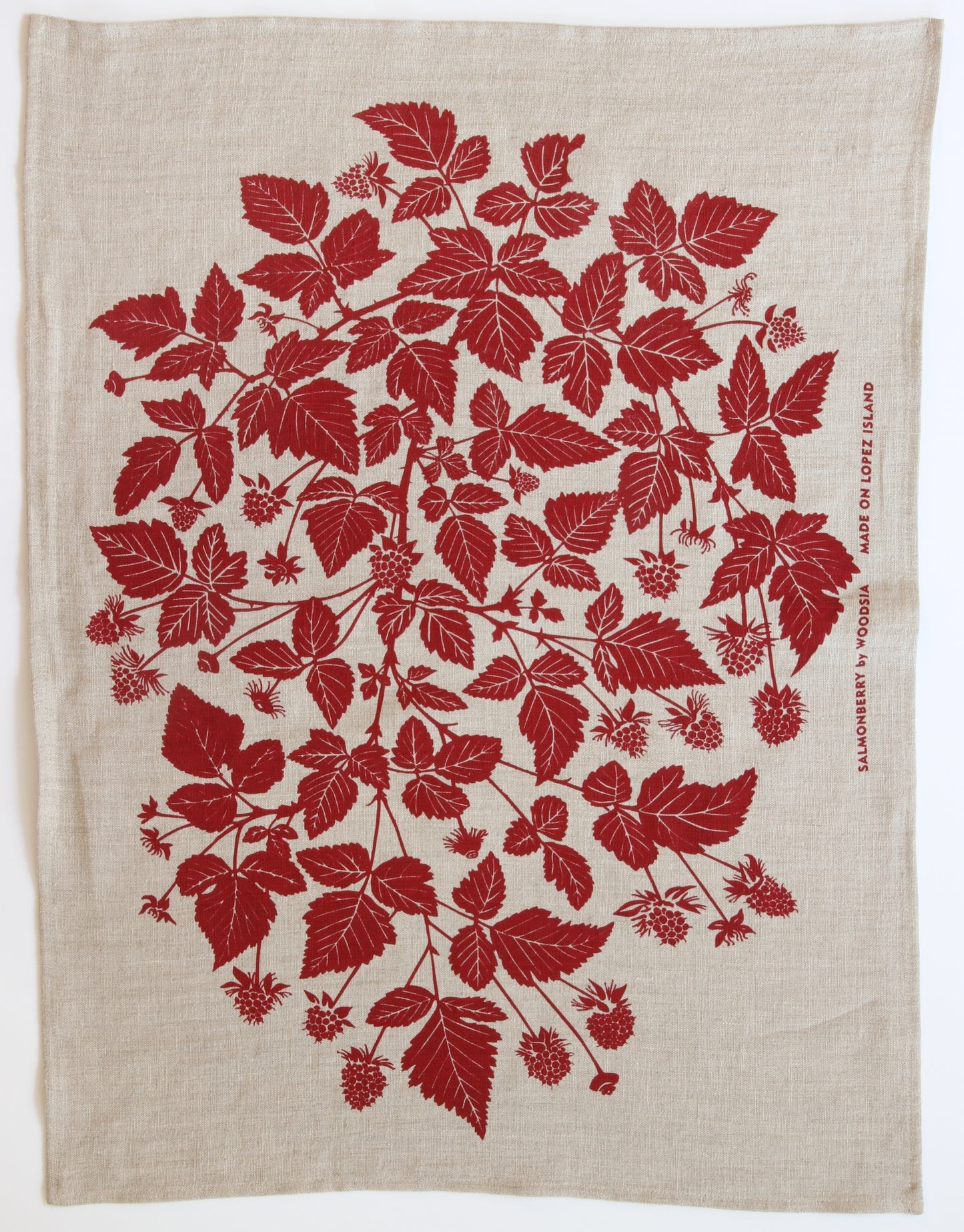 Salmonberry Kitchen Towel in Berry on Natural Linen