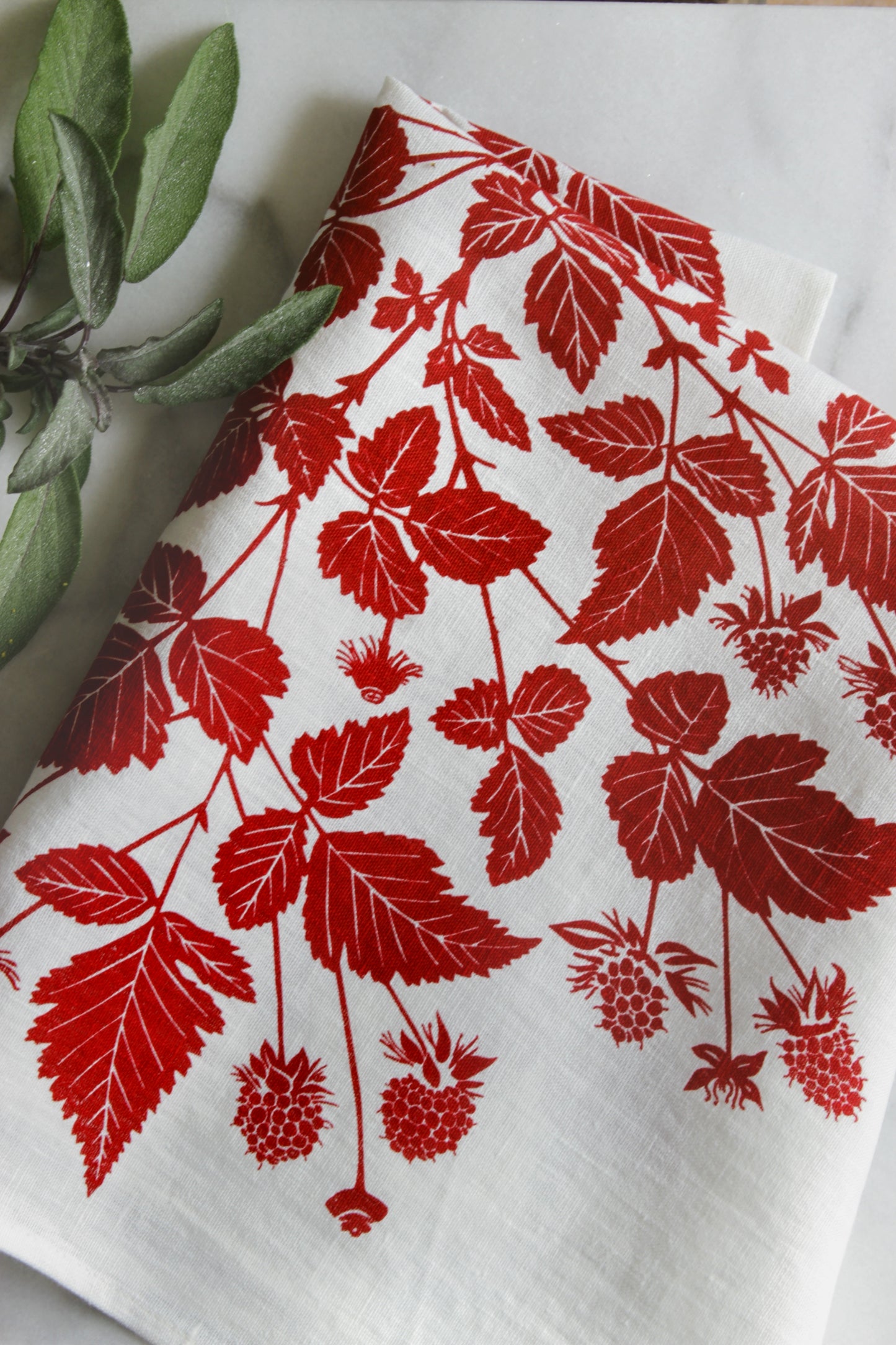 Salmonberry Kitchen Towel in Berry on White Linen