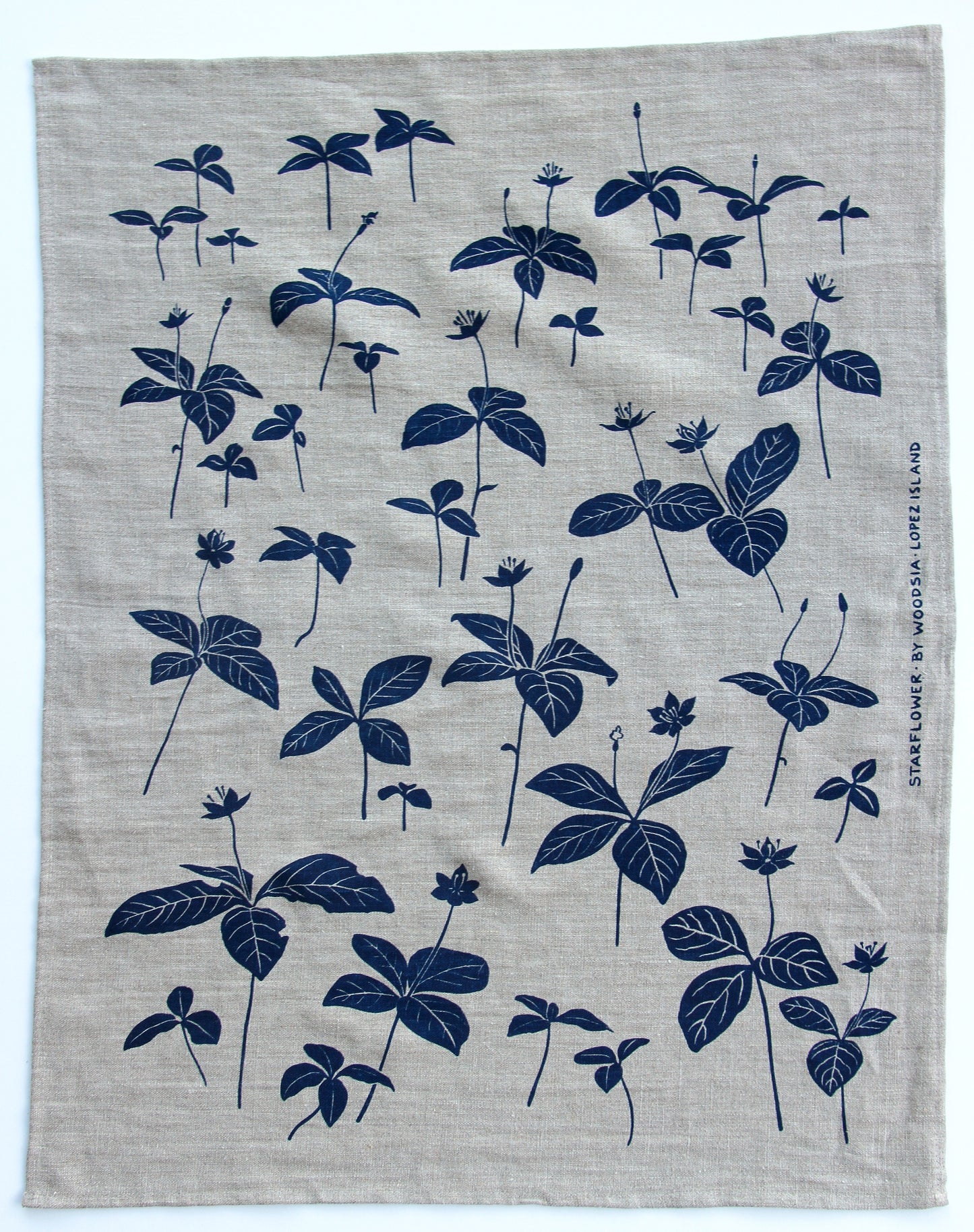 Starflower Kitchen Towel in Navy on Natural Linen