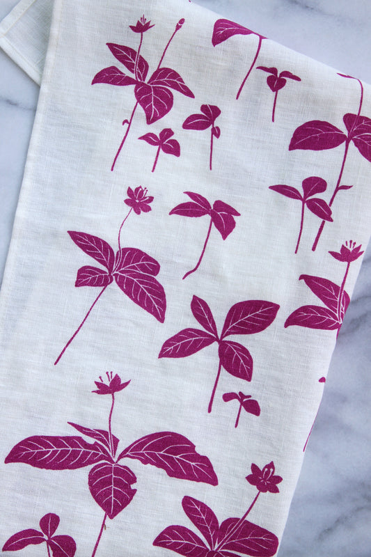 Starflower Kitchen Towel in Rosebud on White Linen