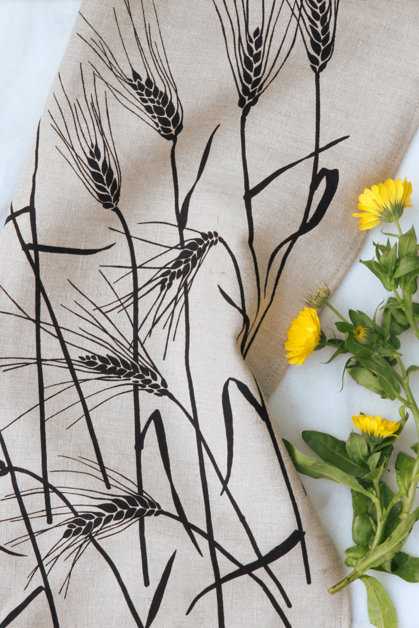 Wheat Kitchen Towel in Black on Natural Linen