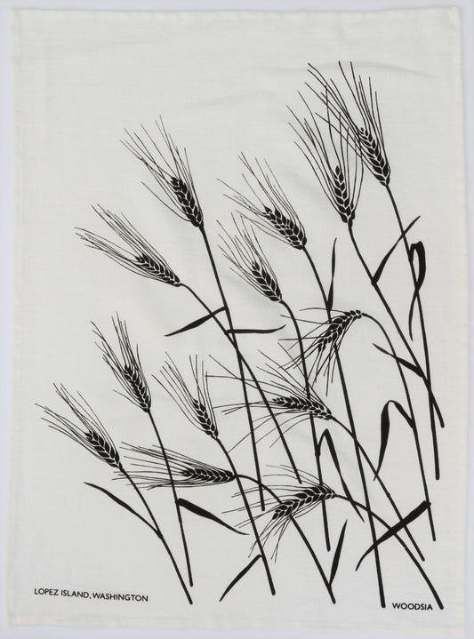 Wheat Kitchen Towel in Black on White Linen