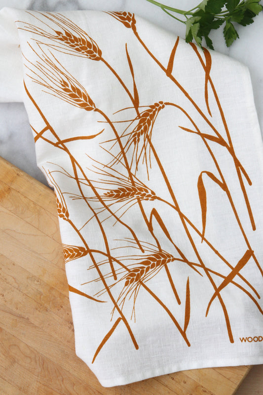 Wheat Kitchen Towel in Toast on White Linen
