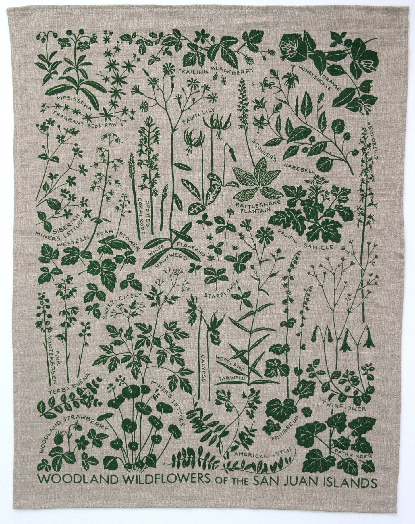 Woodland Wildflower Kitchen Towel in Hunter on Natural Linen