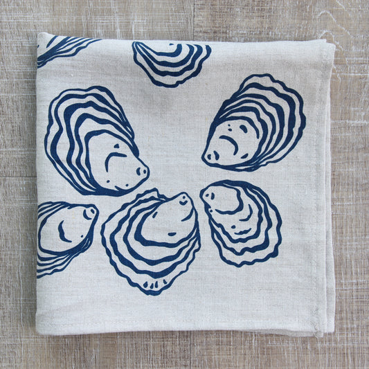 Oyster Napkin in Deep Marine on Natural Linen