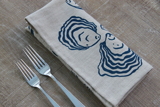 Oyster Napkin in Deep Marine on Natural Linen