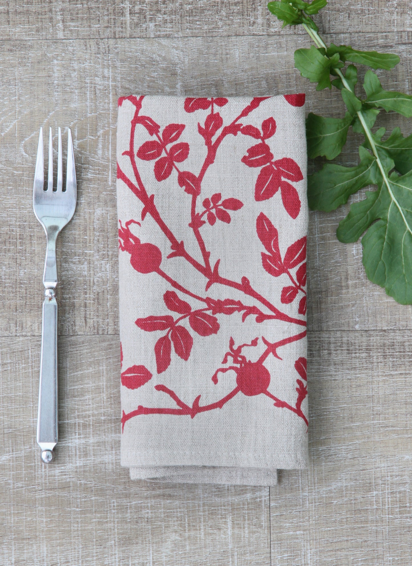 Nootka Rose Napkin in Posy Pink on Natural Flax Linen