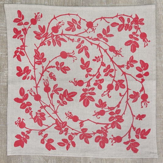 Nootka Rose Napkin in Posy Pink on Natural Flax Linen