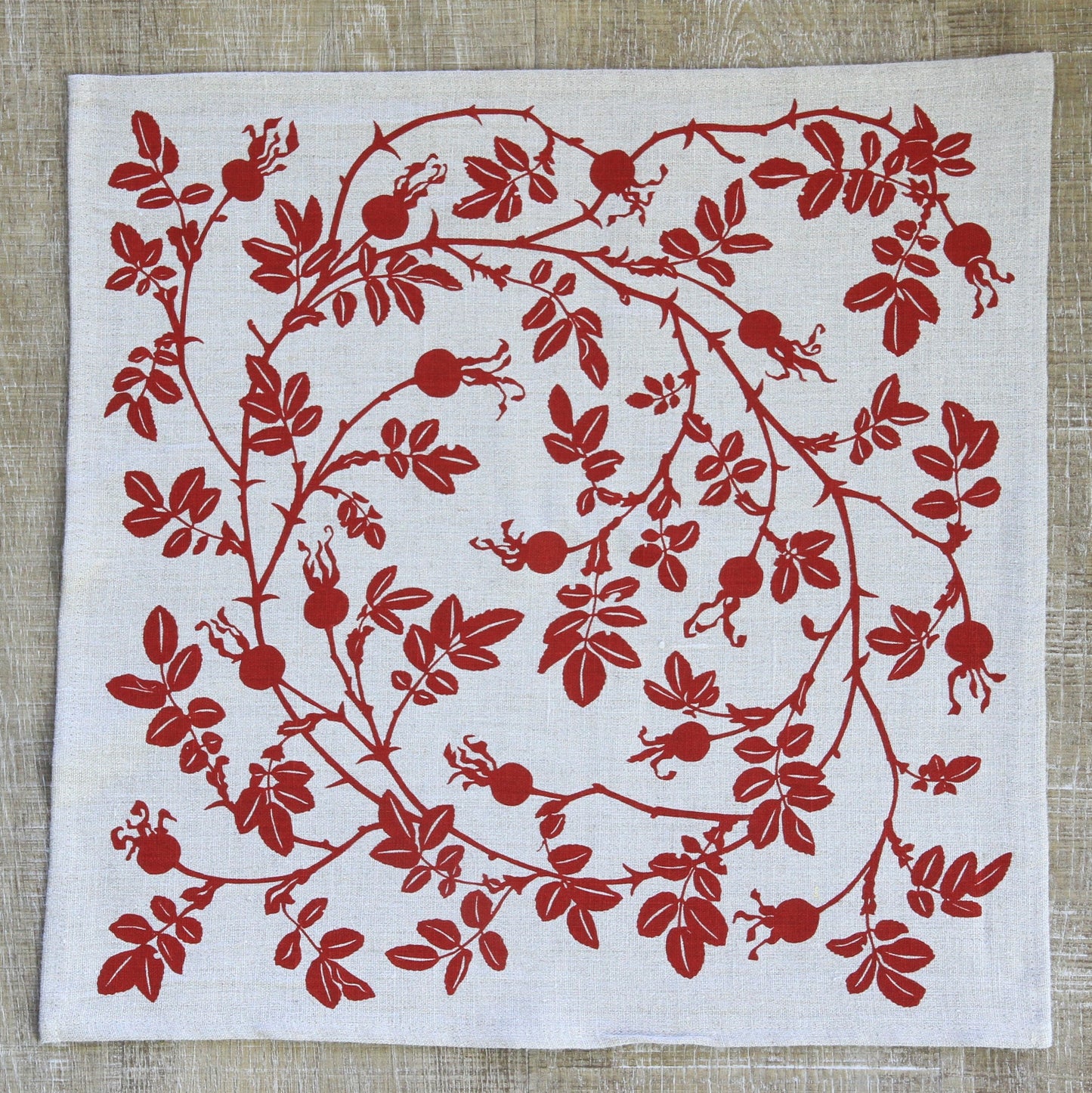 Nootka Napkin in Rose Hip Red on Natural Flax Linen