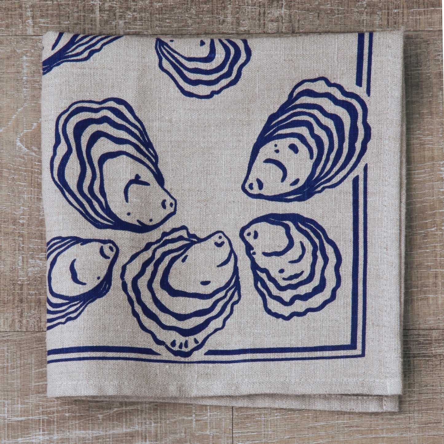 Oyster Napkin in Navy on Natural Flax Linen