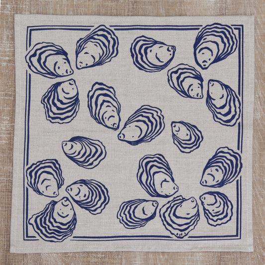 Oyster Napkin in Navy on Natural Flax Linen