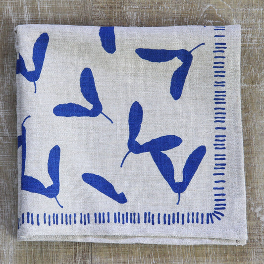 Samara Napkin in Marine on Natural Flax Linen