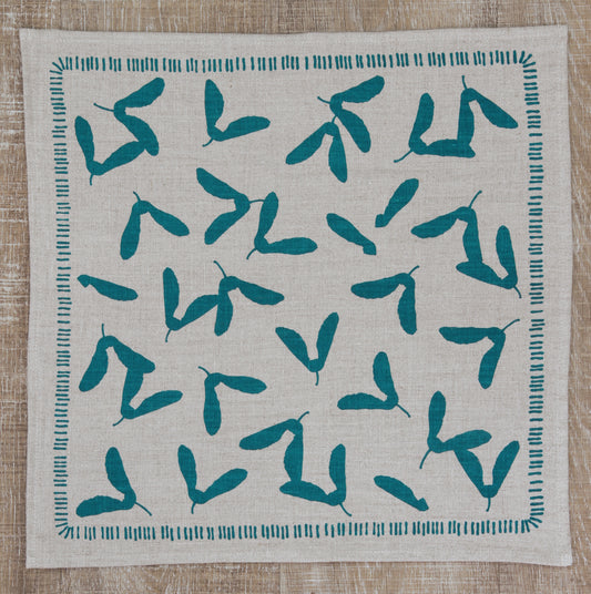 Samara Napkin in Pool on Natural Flax Linen