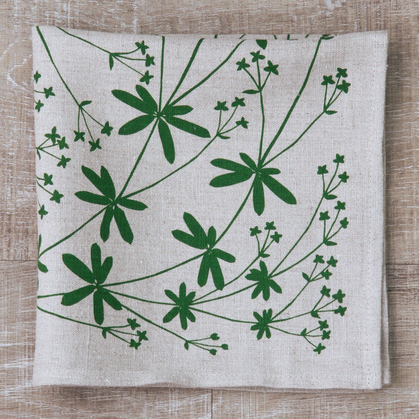 Bedstraw Napkin in Pine Green on Natural Flax Linen