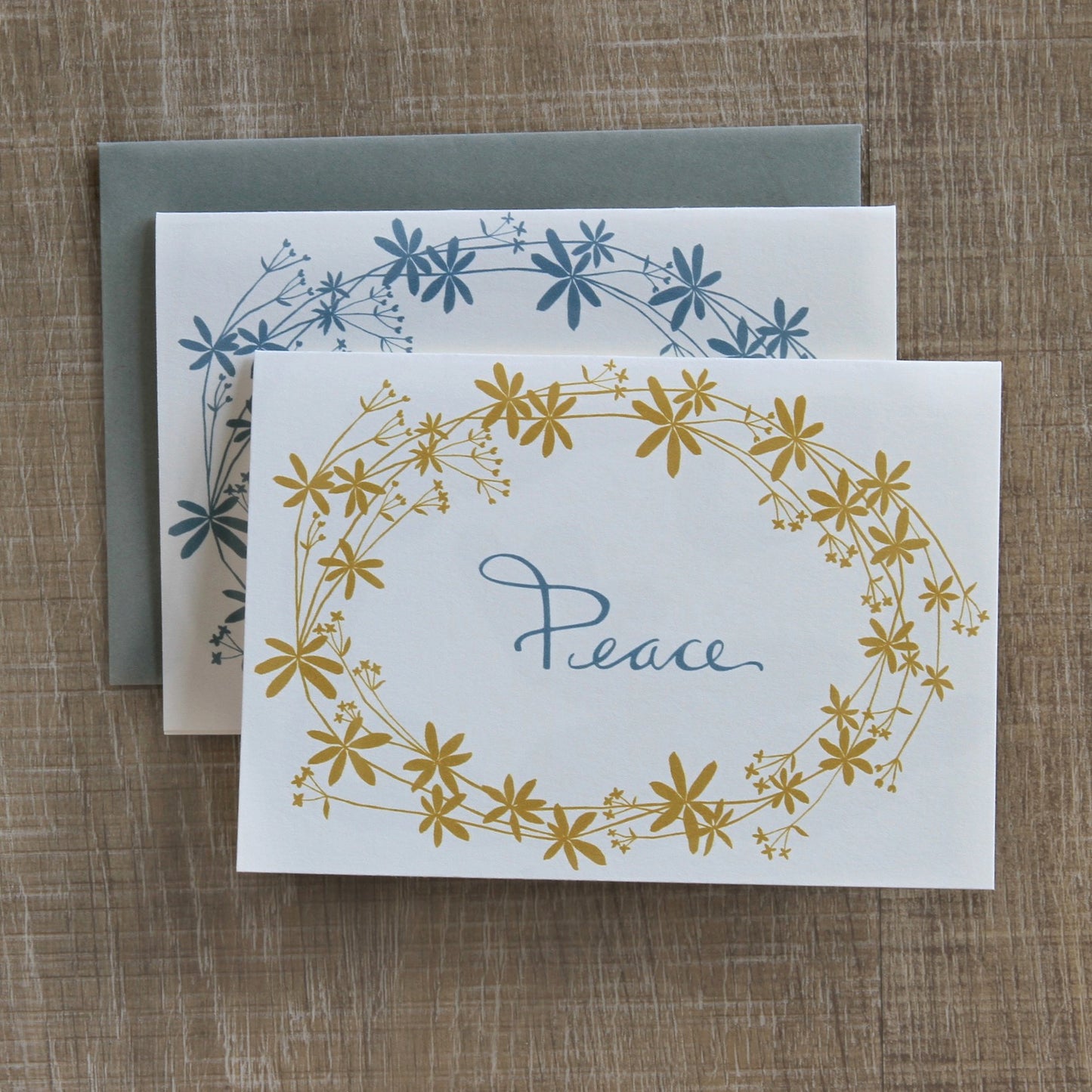 6 Bedstraw Peace Notecards in Sea Foam & Gold