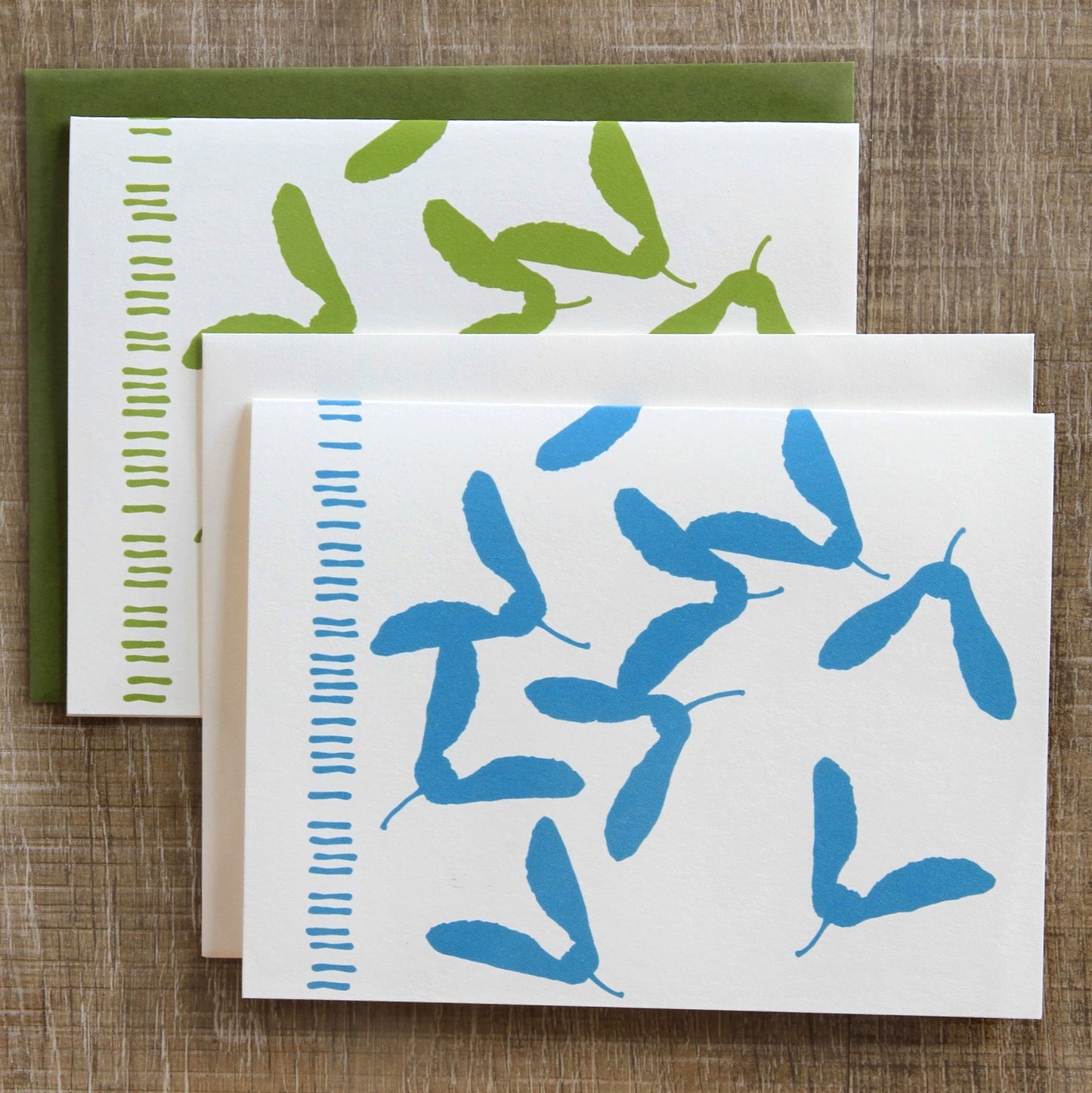 6 Samara Notecards in Aqua & Leaf