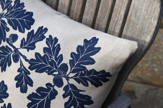 20" Garry Oak Linen Pillow in Deep Blue