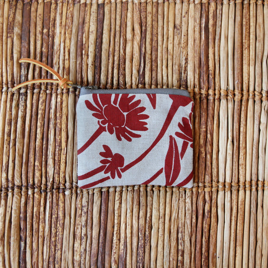 4" Pouch - Red Daisy on Flax