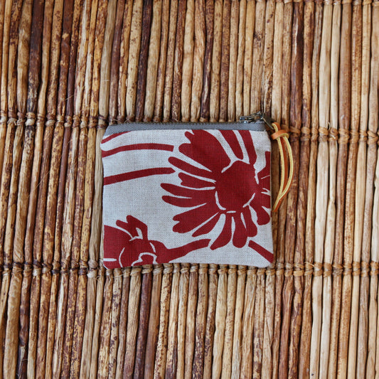 4" Pouch - Red Daisy on Flax