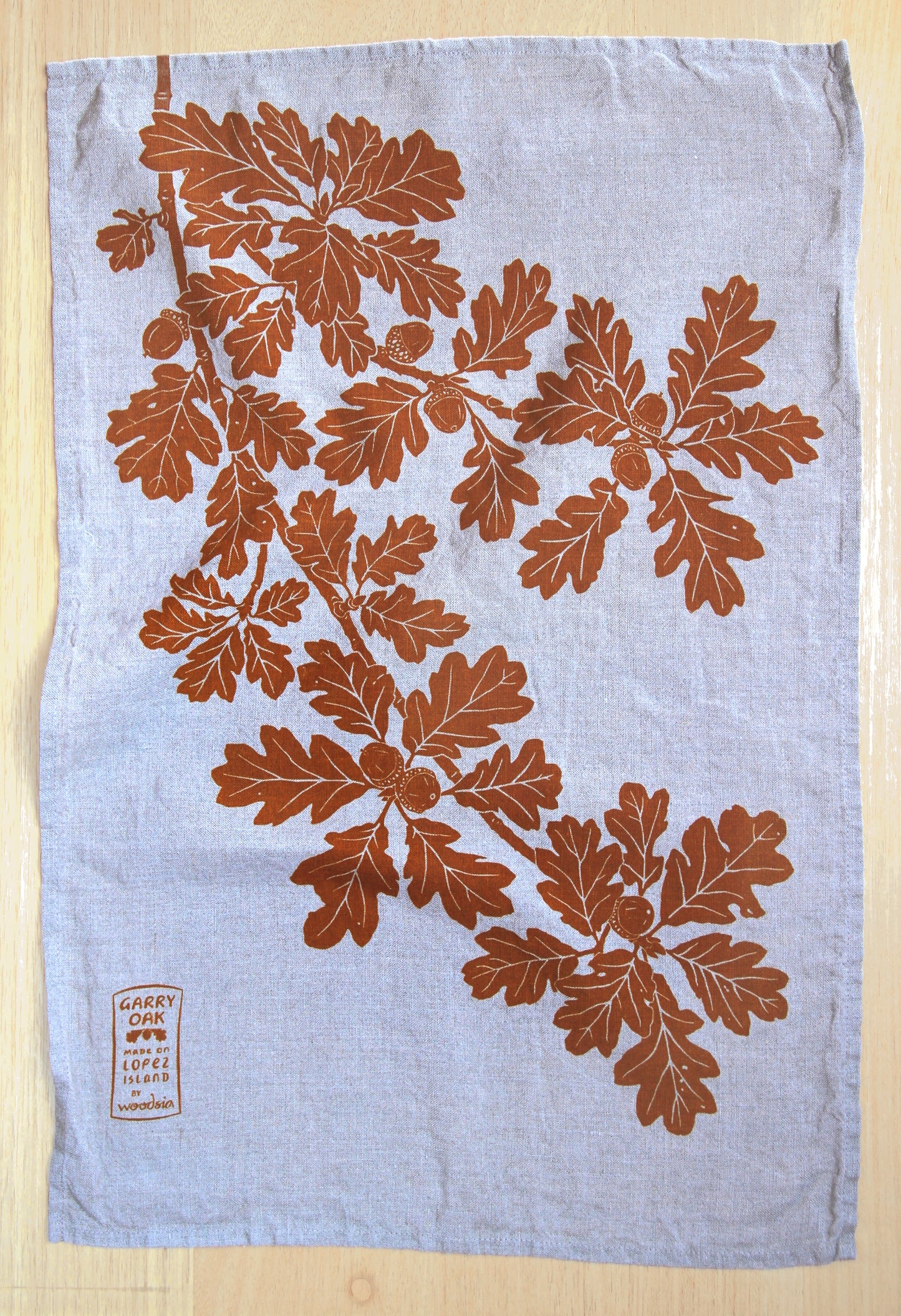 Garry Oak Kitchen Towel in Ochre on Natural Linen